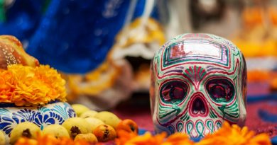 Origen y significado del Día de Muertos y sus elementos: altar, adornos, velas y comida.